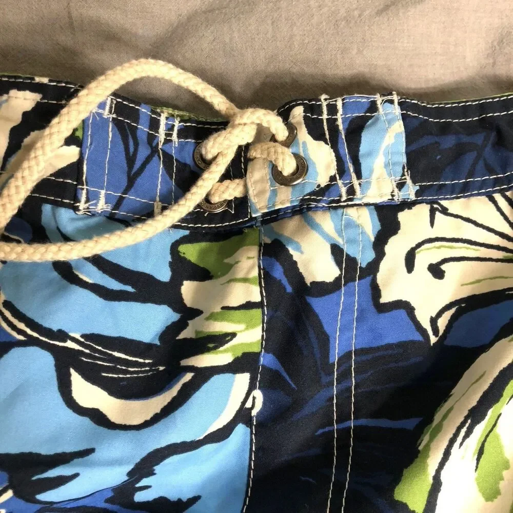 Caribbean Joe Swim Trunks Board Shorts Floral Hibiscus Blue Green Elastic XL